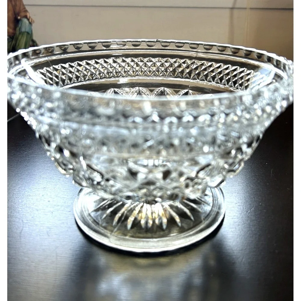 Vintage Cut Crystal Candy Bowl Heavy Glass Footed Brilliant Cut 6.75